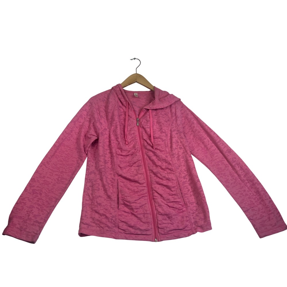 Exertek Womens Pink Full Zip Hoodie Burnout Pattern Lightweight Jacket Large